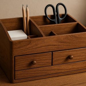 Wooden Desk Organizer Shipped with Drawer Sections for Office Storage Accessories Luxury Finish