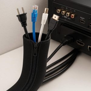Neoprene Cable Management Sleeve Flexible Cord Concealer Wrap with Zipper for Home Theater