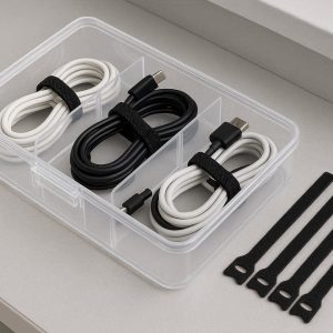 14 Clear Plastic Cable Storage Box Electronic Accessory Organizer Case with Ties for Drawer