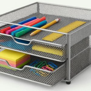 3 Mesh Metal Desk Storage Basket with Sliding Drawers for School Classroom Stationary