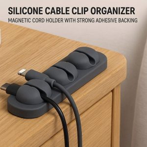 Silicone Cable Clip Organizer Magnetic Cord Holder with Strong Adhesive Backing for Nightstand